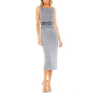 Mac Duggal 10509 Sleeveless Sequin Sheath Midi Dress Jewels‎ Tea Length Size 8